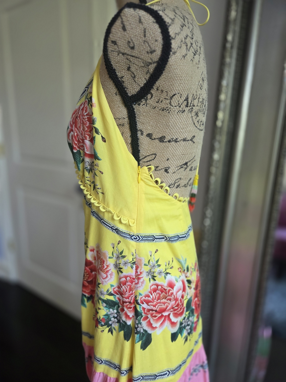 FARM Rio Yellow, Pink & Green Floral Halter Maxi Dress M - Picture 10 of 14